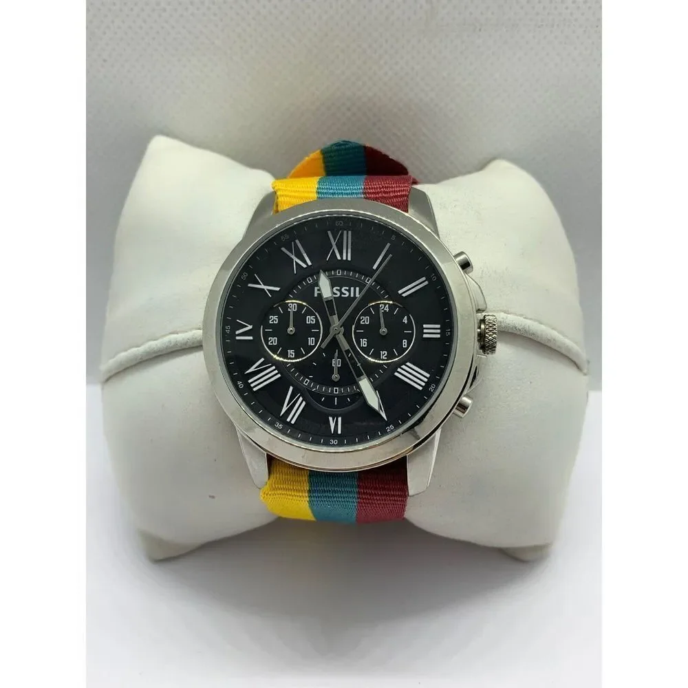 Fossil FS4736 Men's Multicolor Fabric Analog Black Dial Quartz Wrist Watch OJ54